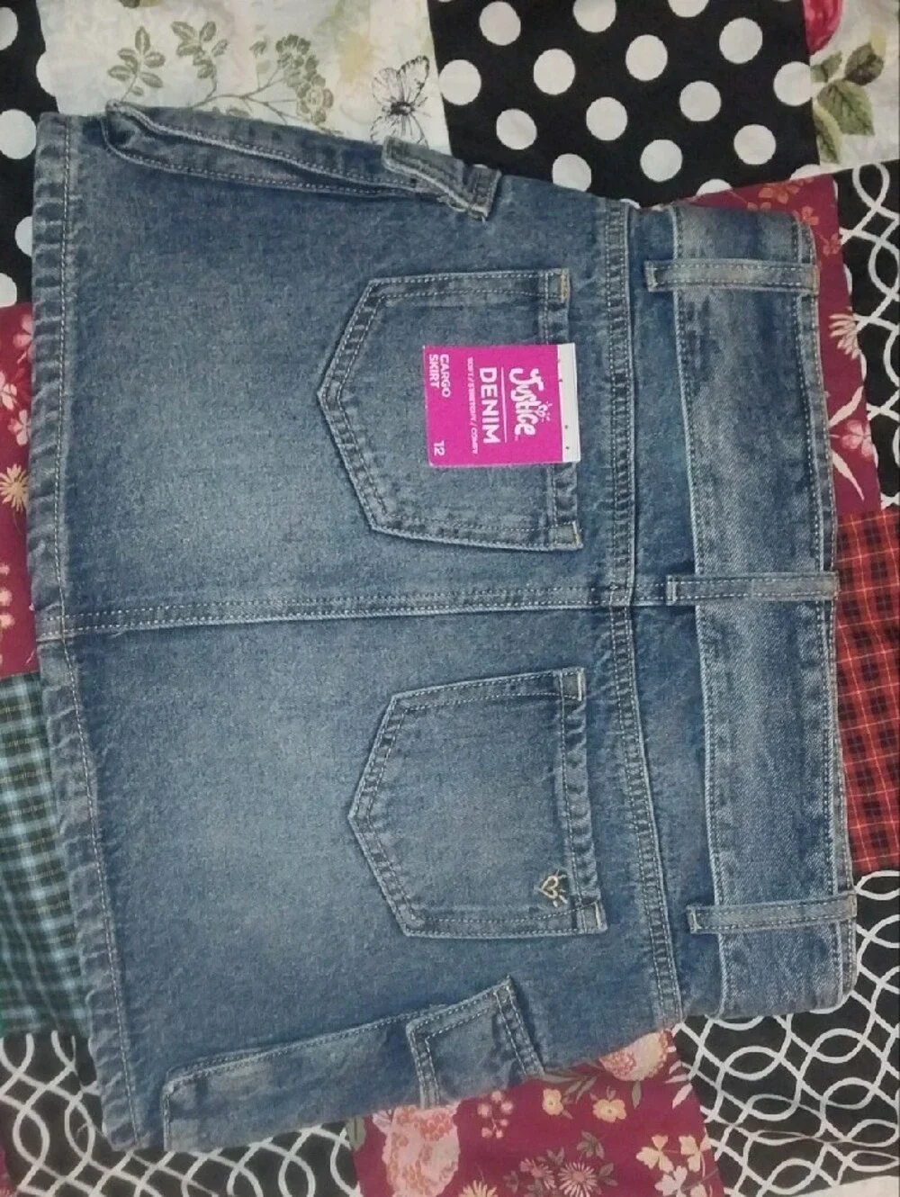 Denim Cargo Mini Skort with Belt - Blue